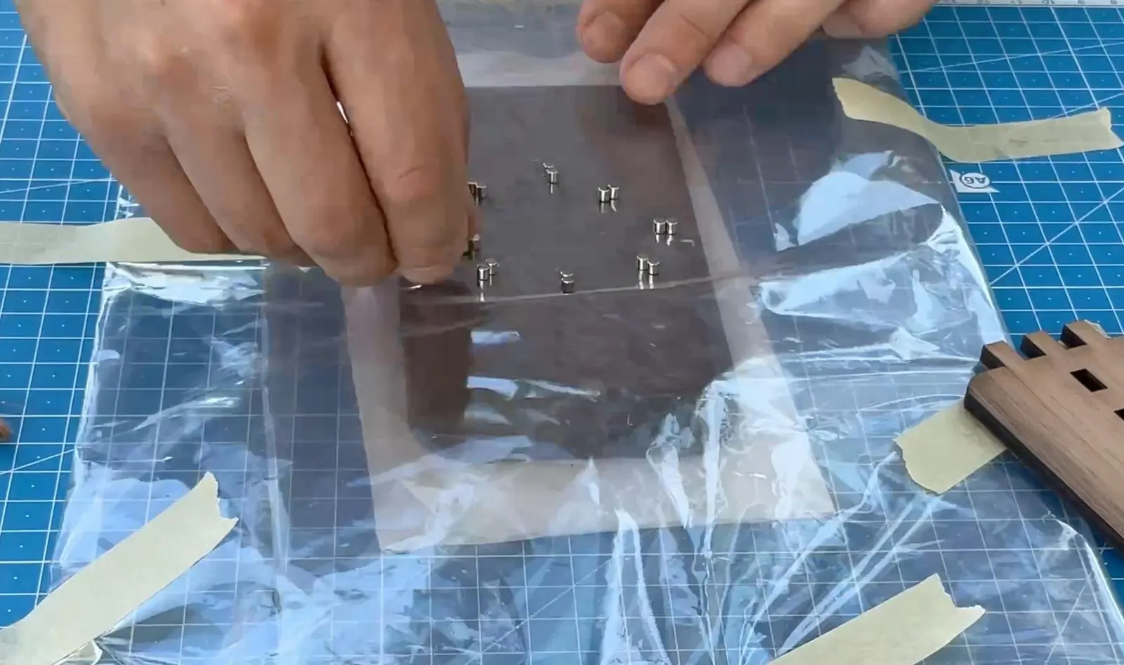 Wooden MagSafe Tripod Mount: applying finish to the faceplate
