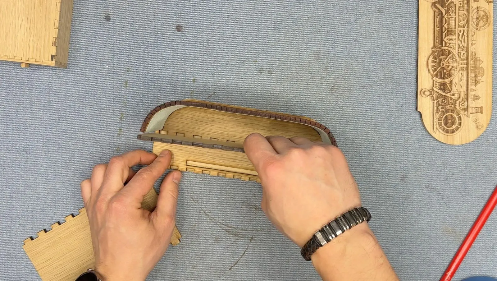 Steampunk Tambour Pencil Box: installing the rolling lid
