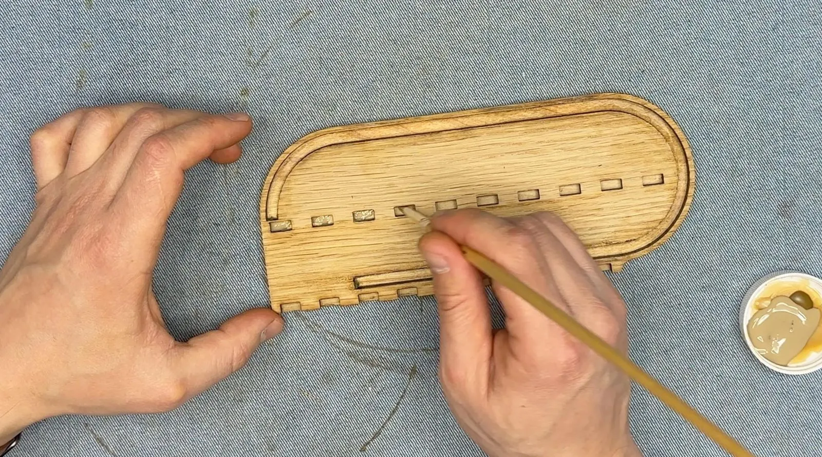 Steampunk Tambour Pencil Box: final alignment of the lid in its track