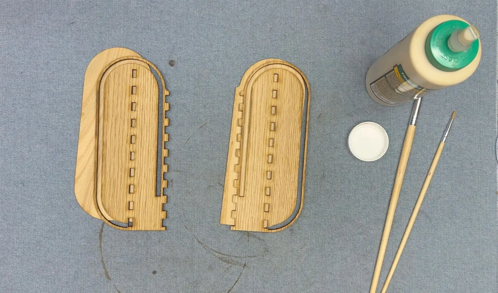 Steampunk Tambour Pencil Box: curved end panels prepared for assembly