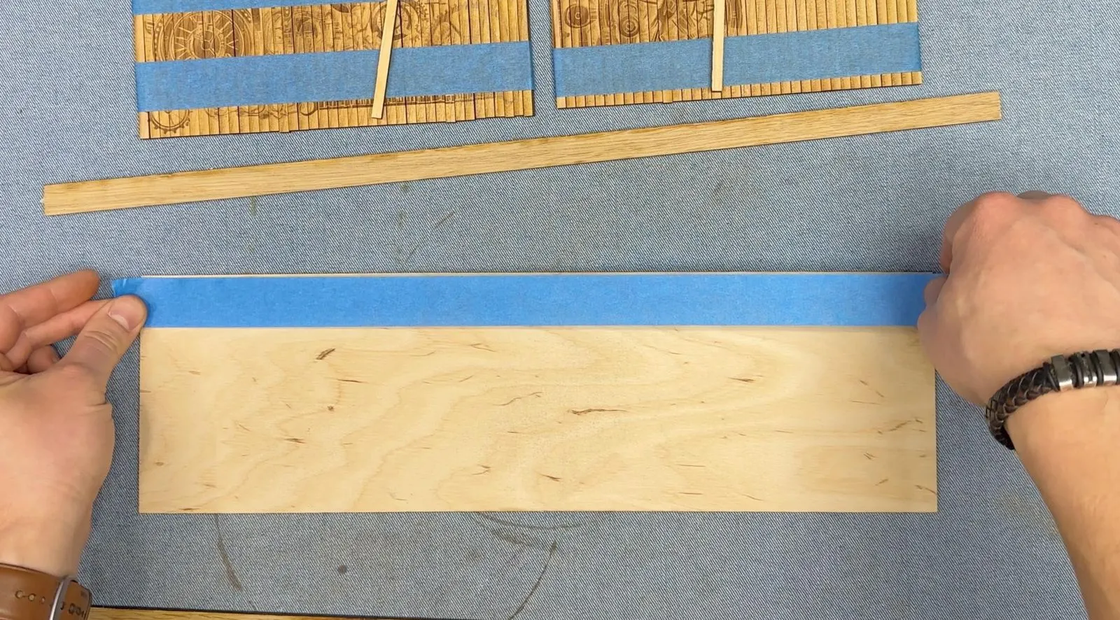 Steampunk Tambour Pencil Box: laying out the tambour slats and backing