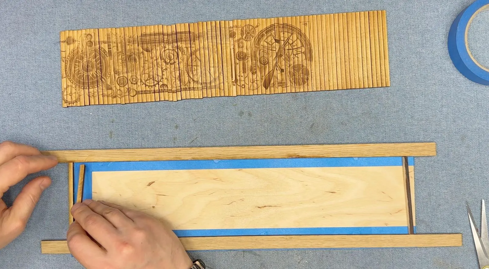Steampunk Tambour Pencil Box: aligning the flexible tambour strip