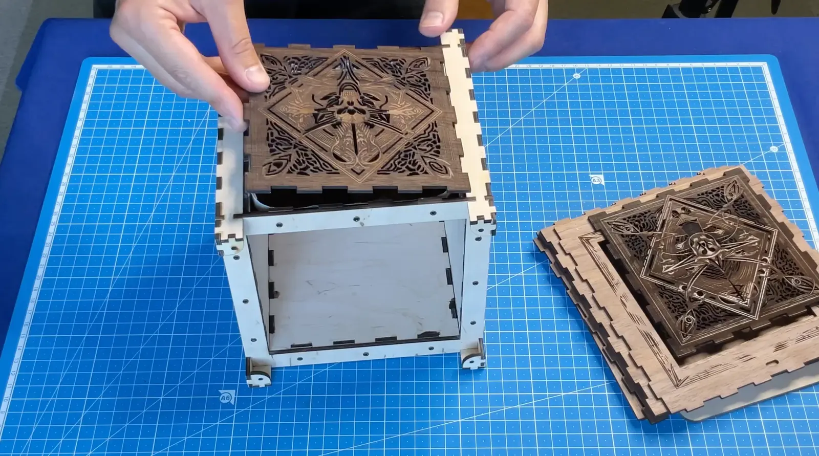 Gothic Sound-Reactive Lamp: fitting the removable engraved panels