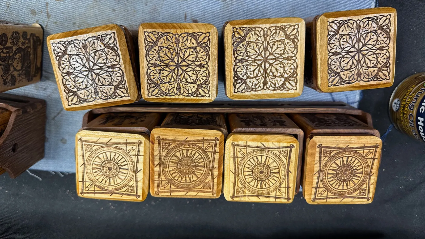 Alchemy Spice Carousel: decorated lids and front panels