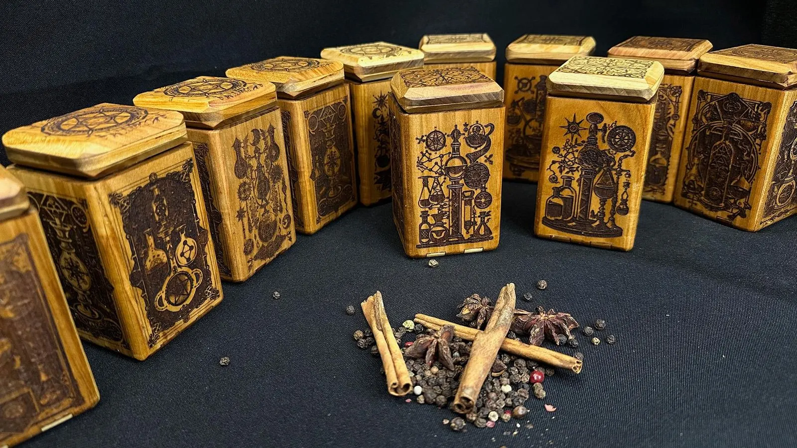 Alchemy Spice Carousel: completed boxes and loose spice samples
