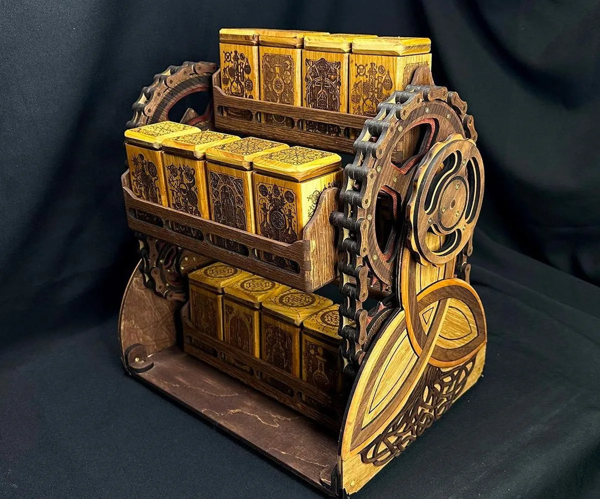 Completed Alchemy Spice Carousel with engraved boxes