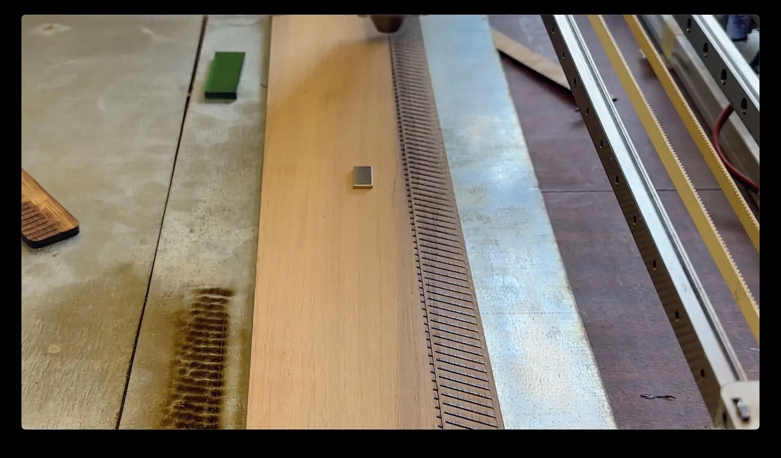 Gesture-Controlled DNA Lamp: laser cutting the long spiral strips