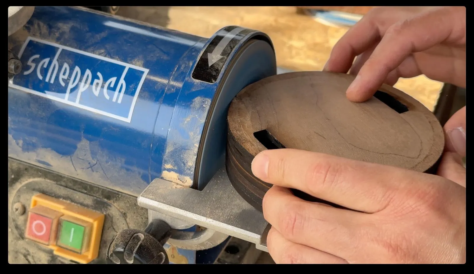 Gesture-Controlled DNA Lamp: sanding the circular base edge
