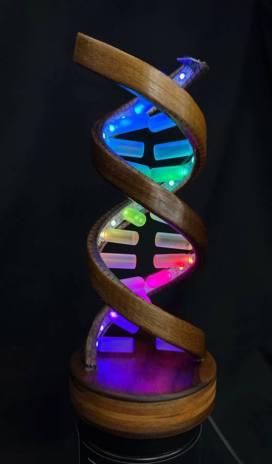 Gesture-Controlled DNA Lamp: full-height view of the finished lamp