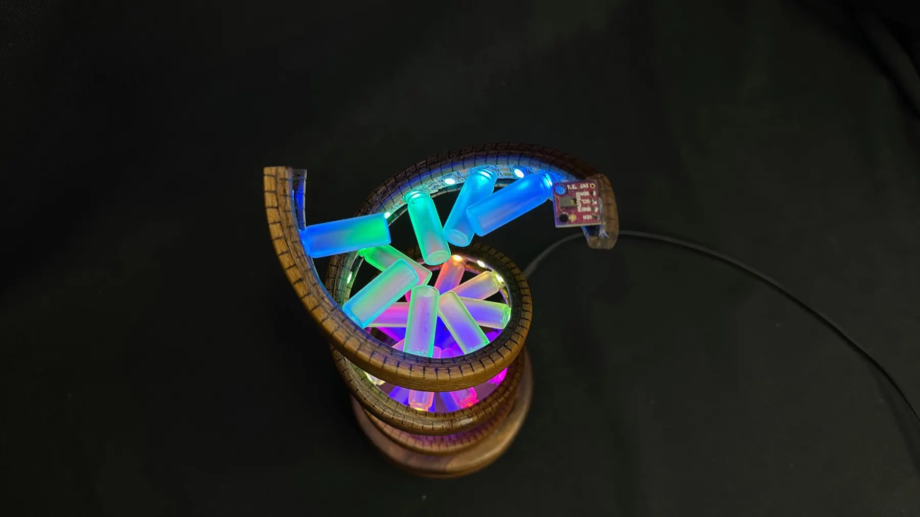 Gesture-Controlled DNA Lamp: front view with the circular base illuminated