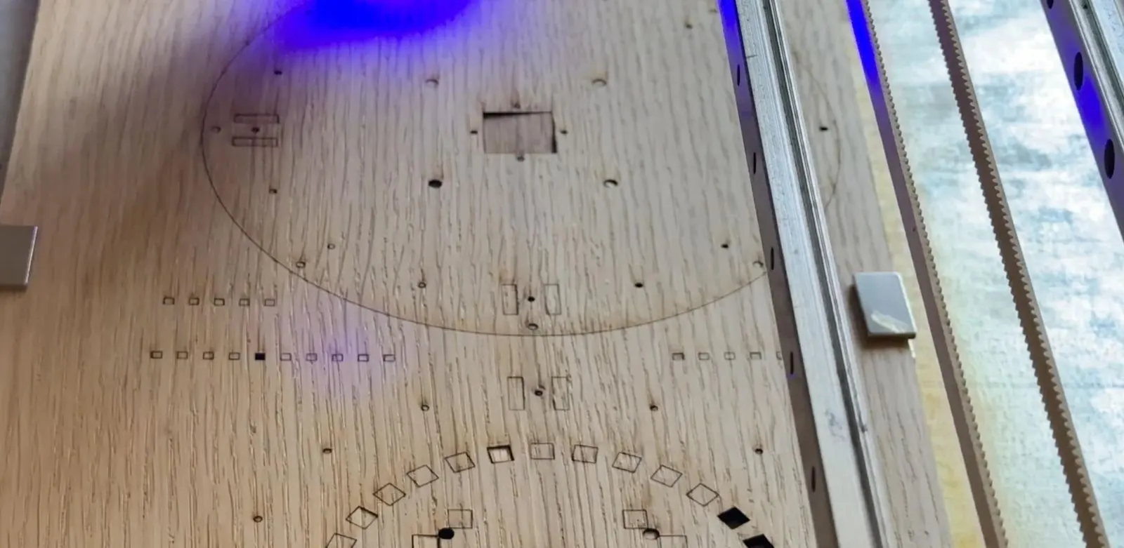 Wooden Reactor Simulator: laser-cut base layout on veneer
