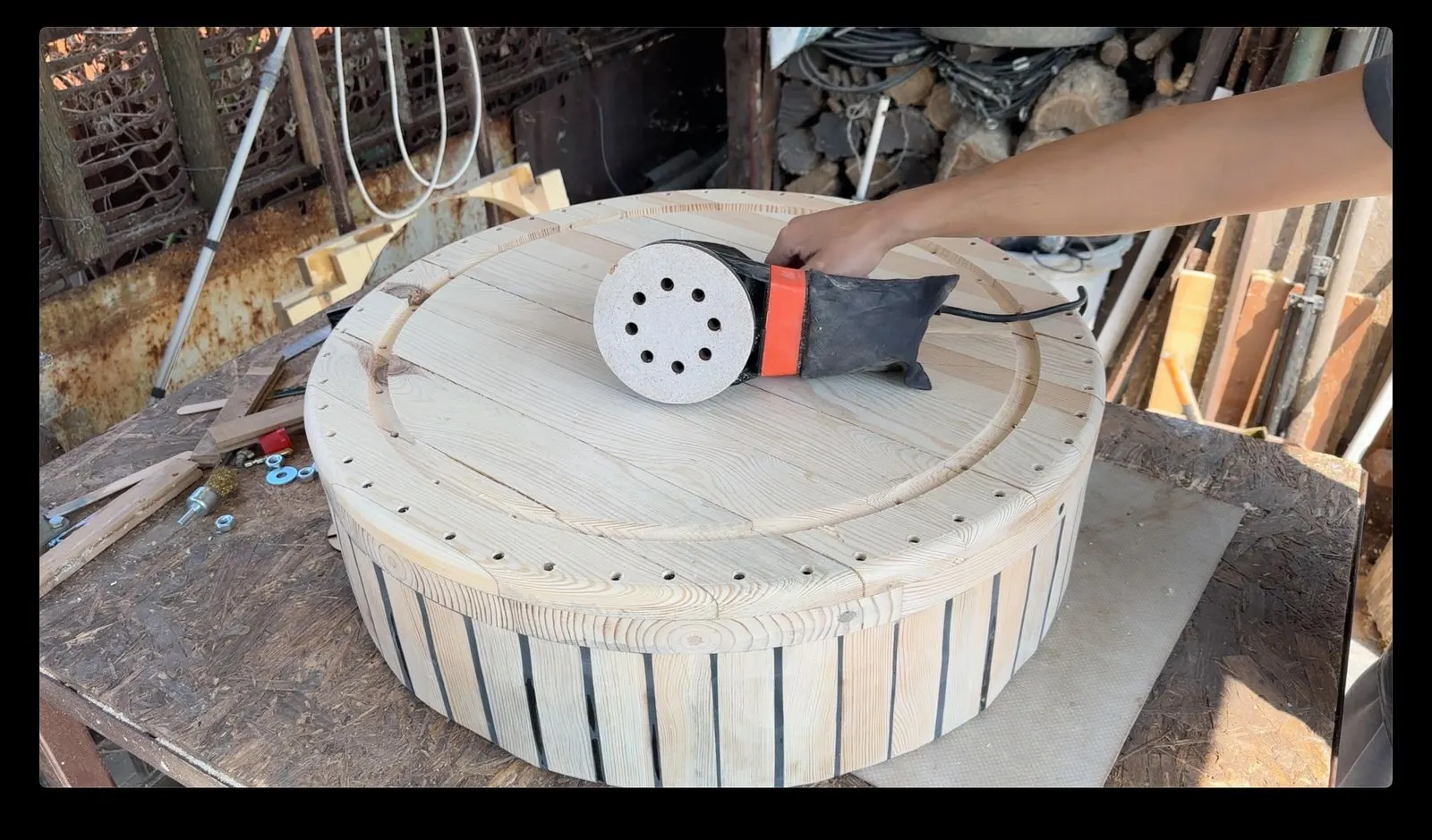 Animated Wooden Fountain: trimming the completed wooden basin
