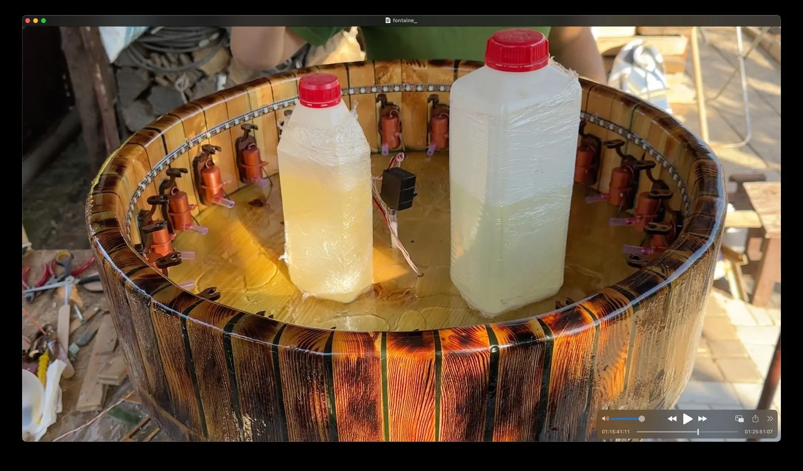 Animated Wooden Fountain: water test with temporary containers